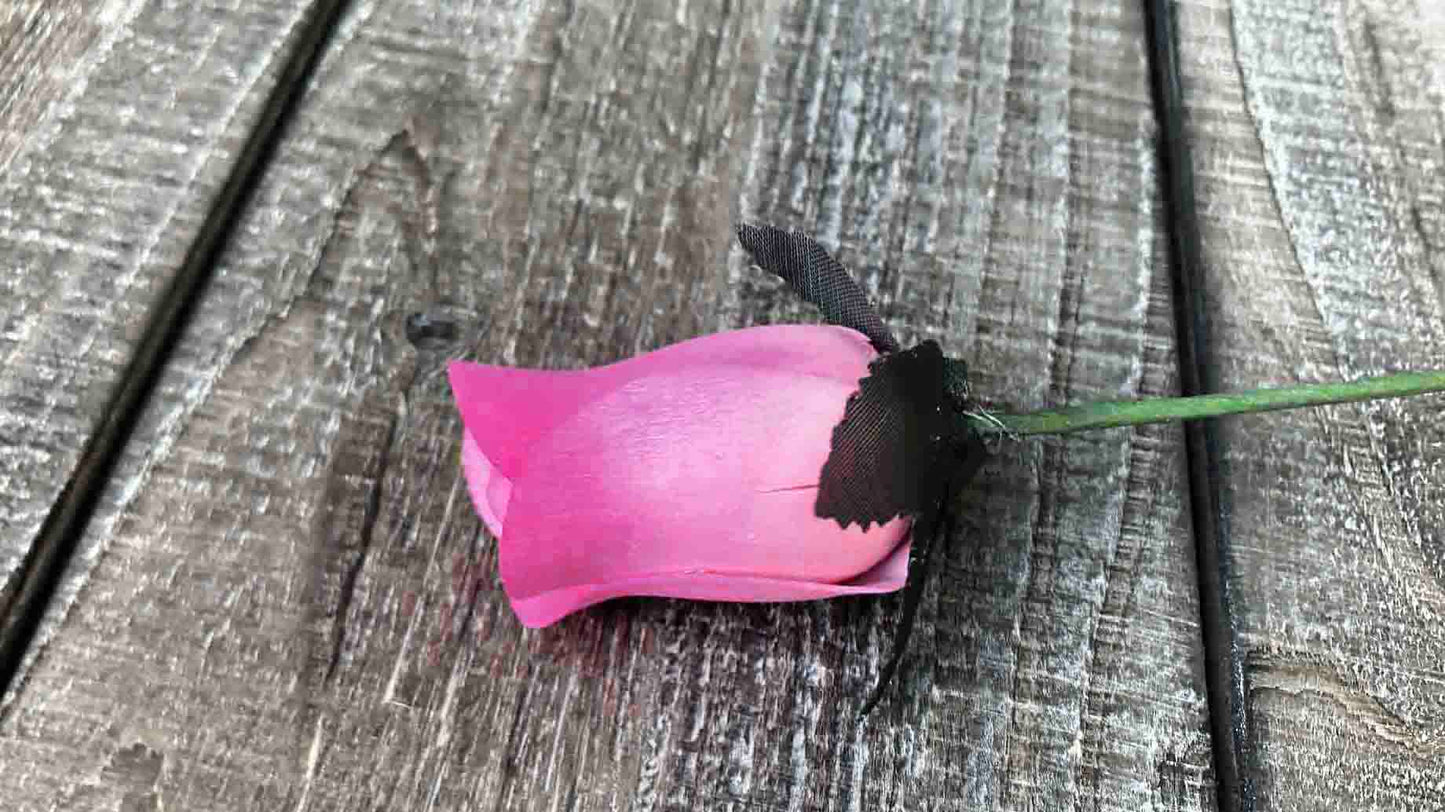 Light Pink & Hot Pink Wooden Rosebud (price per stem)