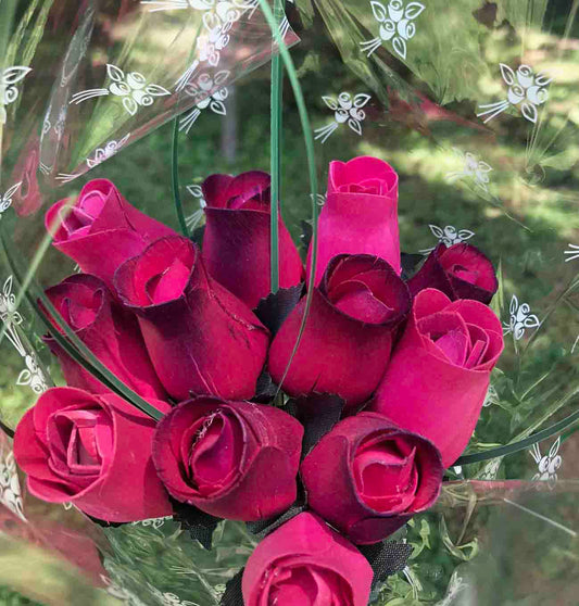 One Dozen Wood Rose Bouquet, Hot Pink & Hot Pink/Purple