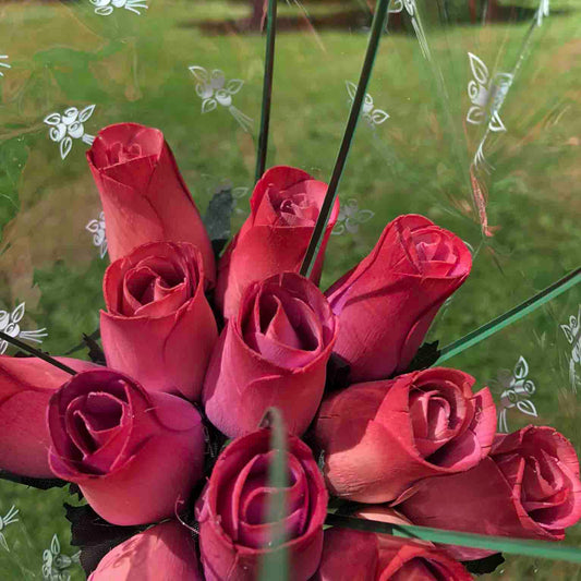 One Dozen Wood Rose Bouquet, Lavender & Red