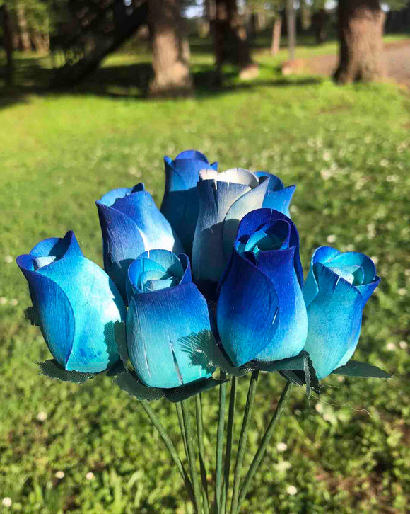 Light Blue & Royal Blue Wooden Rosebud (price per stem)