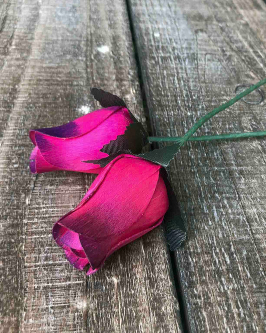Hot Pink & Purple Wooden Rosebud (price per stem)