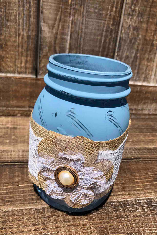Painted Burlap Flower Pint Jar